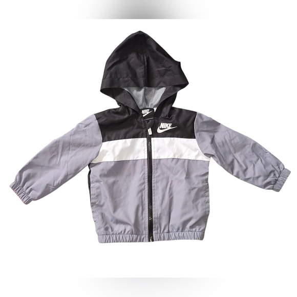 Nike Other - Nike Kids Black, Gray, and White Hooded Jacket Full Zip Windbreaker 18month